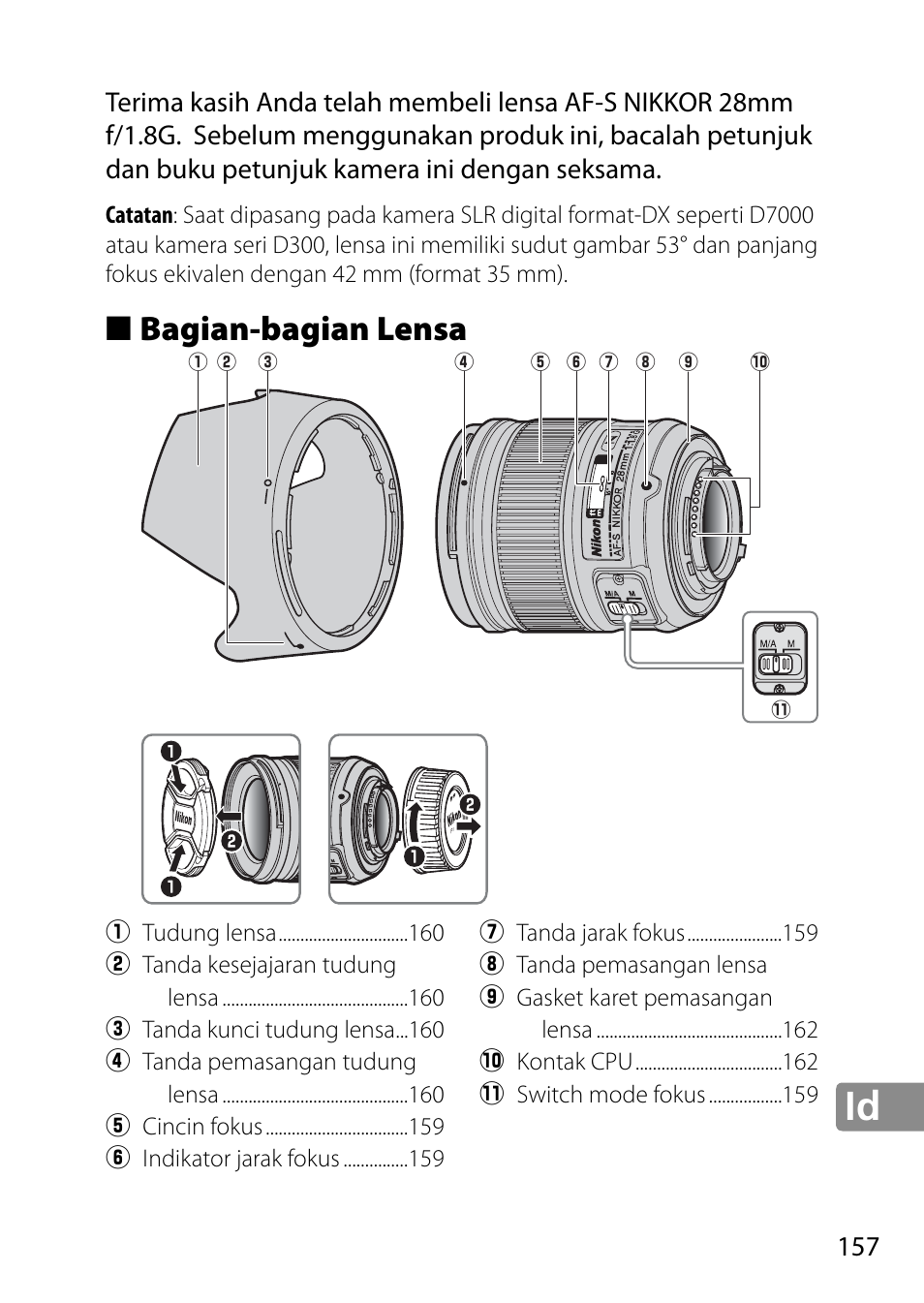 Bagian-bagian lensa | Nikon AF-S 28mm f-1.8G User Manual | Page 157 / 176