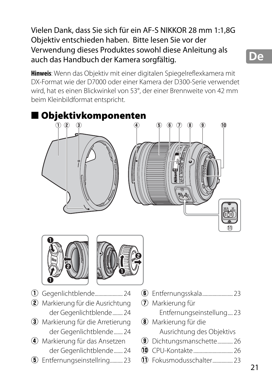 Objektivkomponenten | Nikon AF-S 28mm f-1.8G User Manual | Page 21 / 176