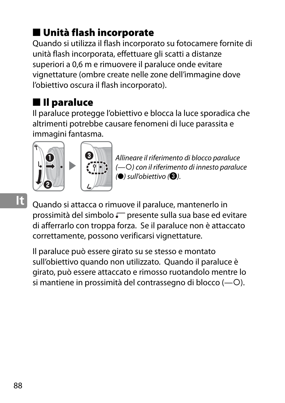 Unità flash incorporate, Il paraluce | Nikon AF-S 28mm f-1.8G User Manual | Page 88 / 176