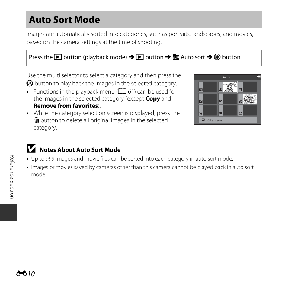 Auto sort mode | Nikon L620 User Manual | Page 108 / 212