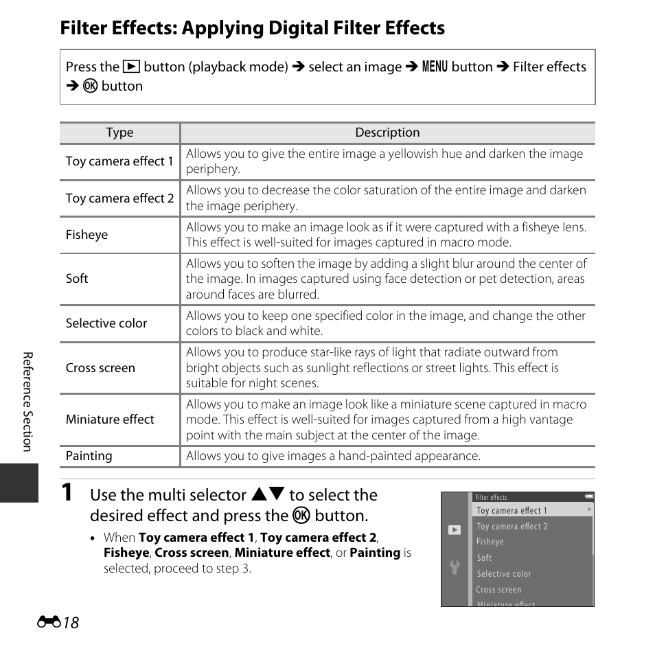 Filter effects: applying digital filter effects | Nikon L620 User Manual | Page 116 / 212