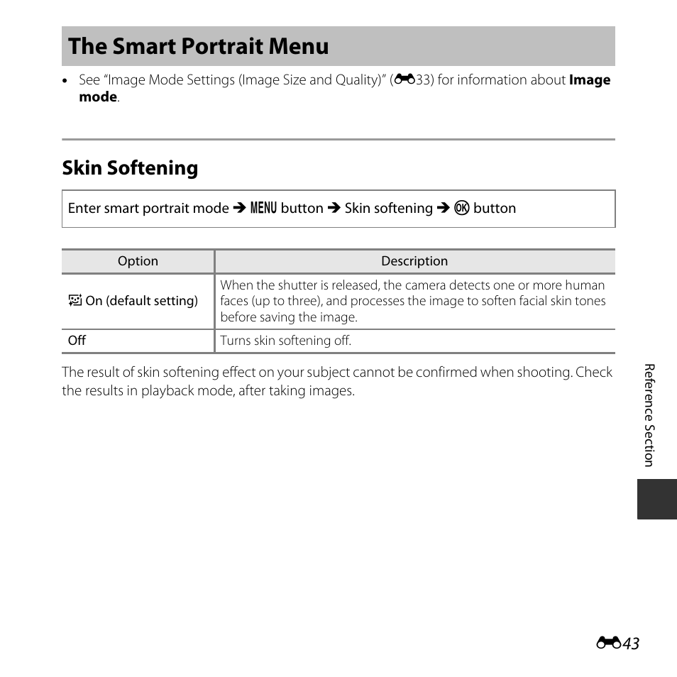 The smart portrait menu, Skin softening | Nikon L620 User Manual | Page 141 / 212