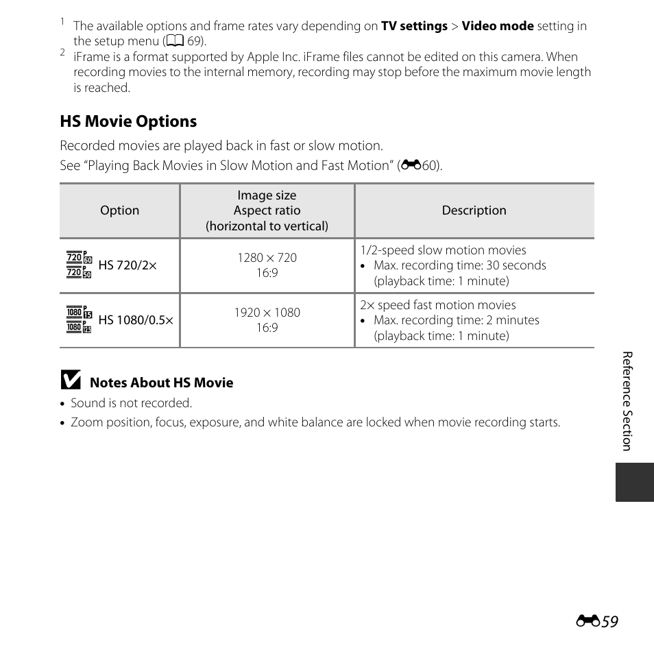 Hs movie options | Nikon L620 User Manual | Page 157 / 212