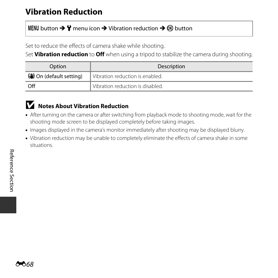 Vibration reduction | Nikon L620 User Manual | Page 166 / 212