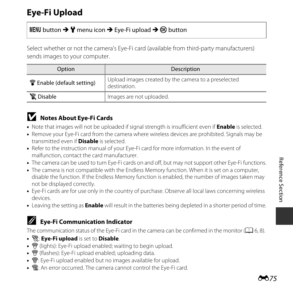 Eye-fi upload | Nikon L620 User Manual | Page 173 / 212