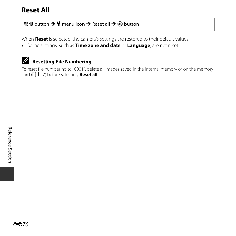 Reset all | Nikon L620 User Manual | Page 174 / 212