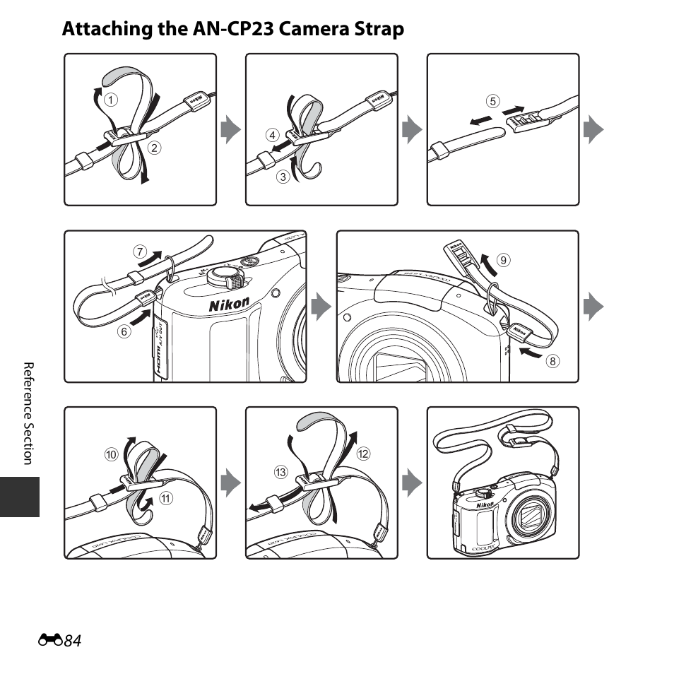 Attaching the an-cp23 camera strap | Nikon L620 User Manual | Page 182 / 212