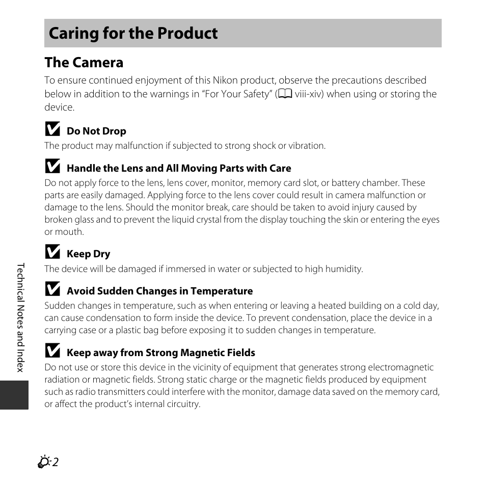 Caring for the product, The camera | Nikon L620 User Manual | Page 184 / 212