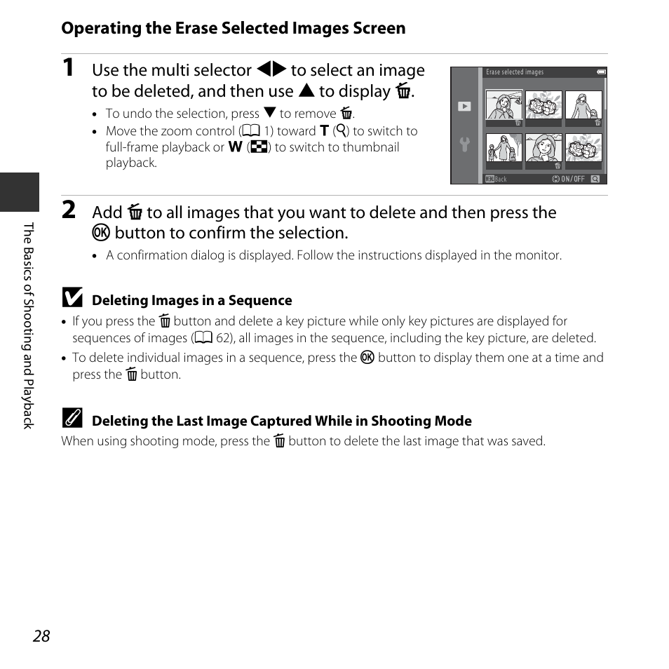 Operating the erase selected images screen | Nikon L620 User Manual | Page 48 / 212