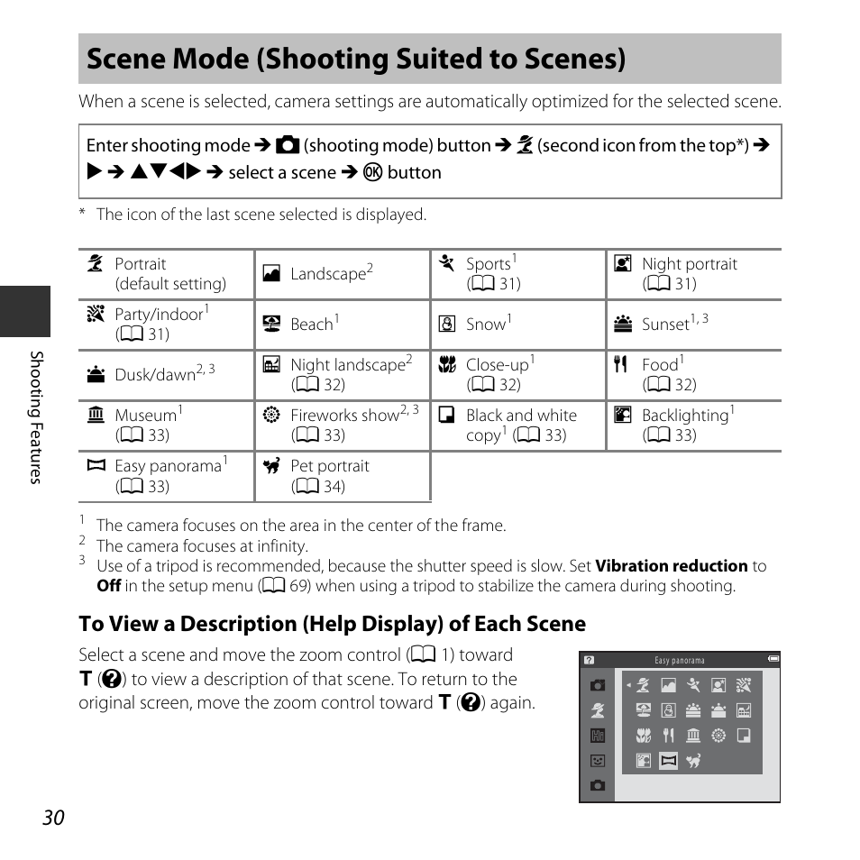 Scene mode (shooting suited to scenes), A 30, A 30, 35 | Nikon L620 User Manual | Page 50 / 212