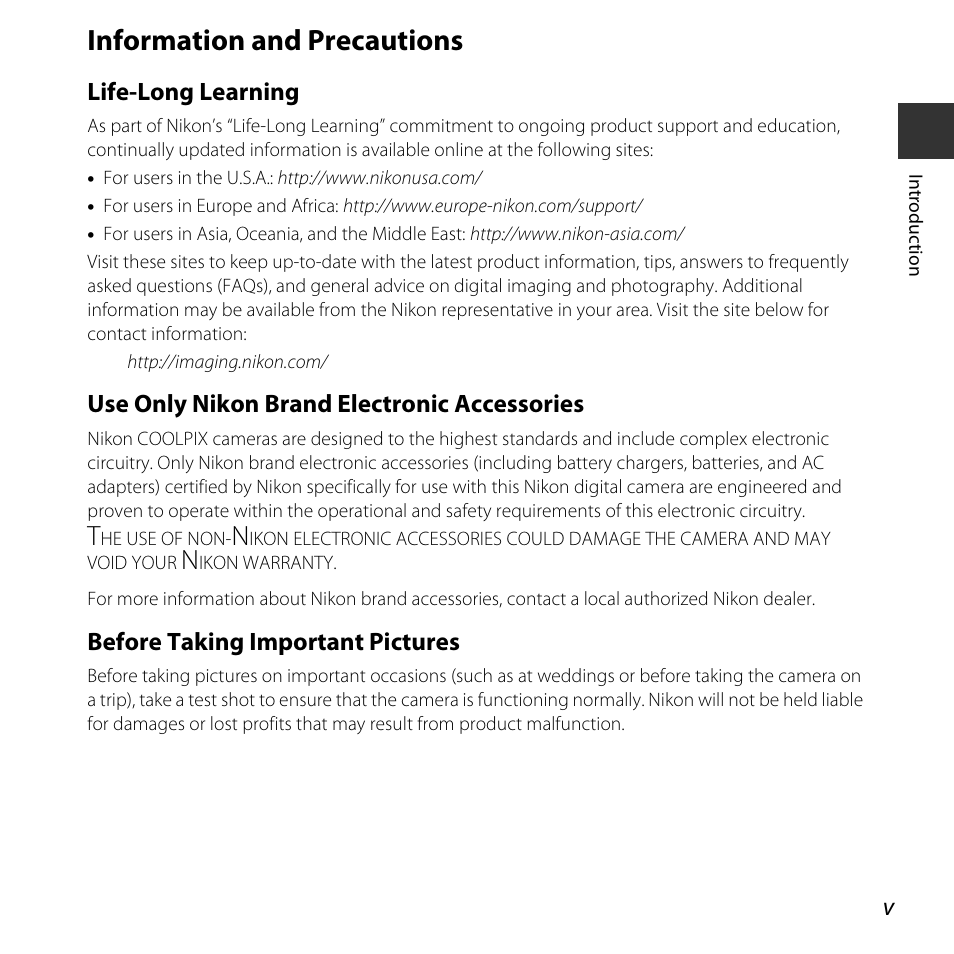 Information and precautions | Nikon L620 User Manual | Page 7 / 212
