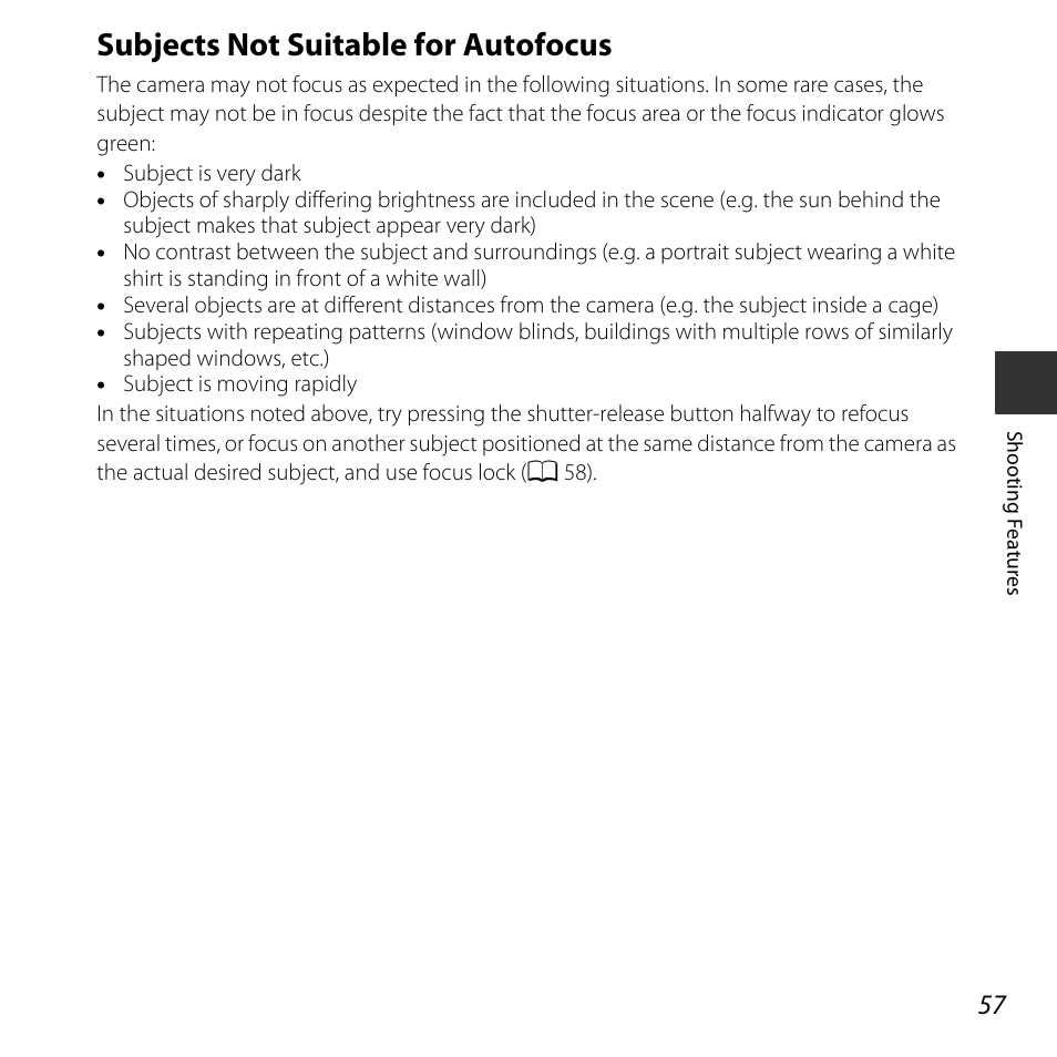 Subjects not suitable for autofocus | Nikon L620 User Manual | Page 77 / 212
