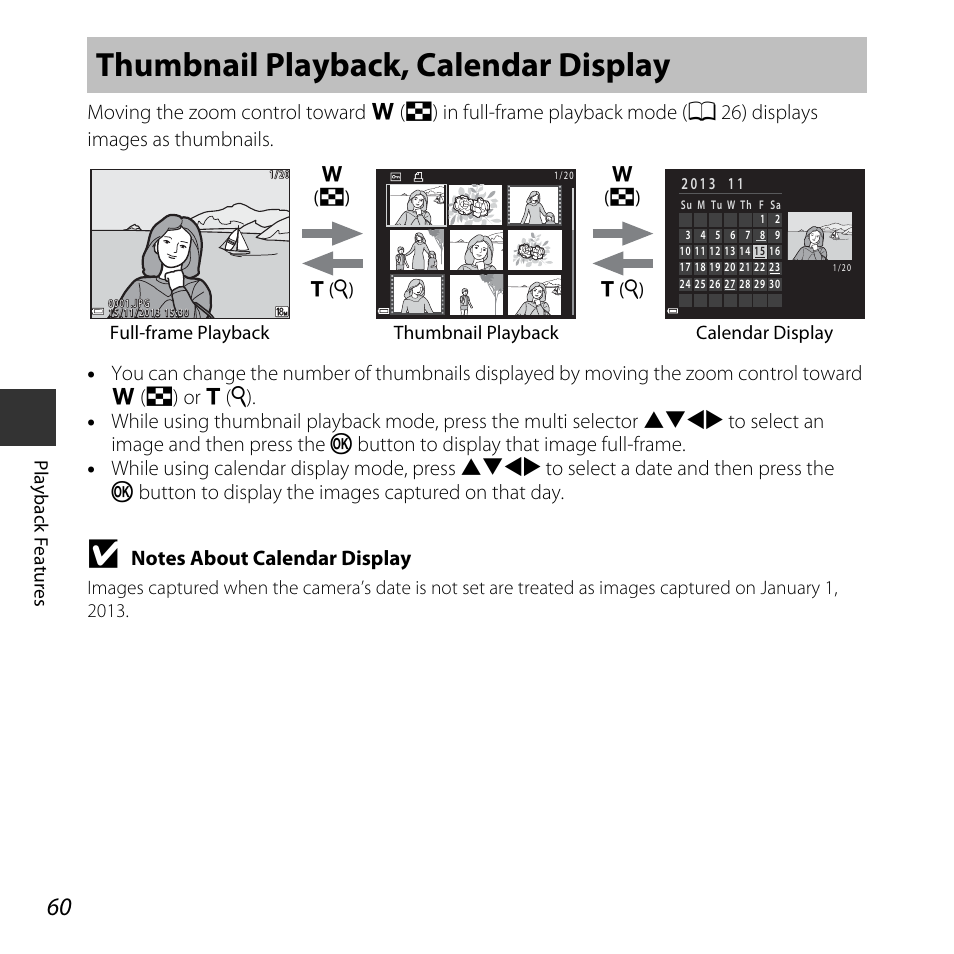 Thumbnail playback, calendar display | Nikon L620 User Manual | Page 80 / 212
