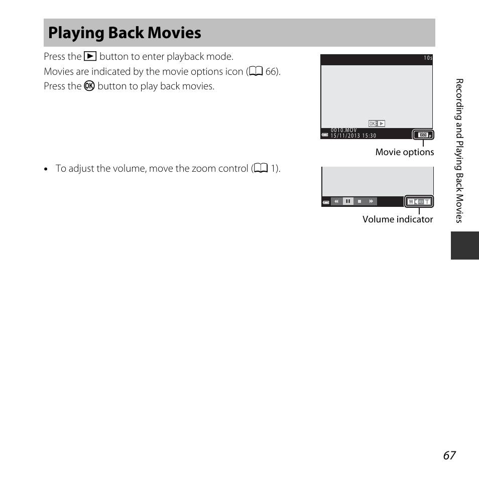 Playing back movies | Nikon L620 User Manual | Page 87 / 212