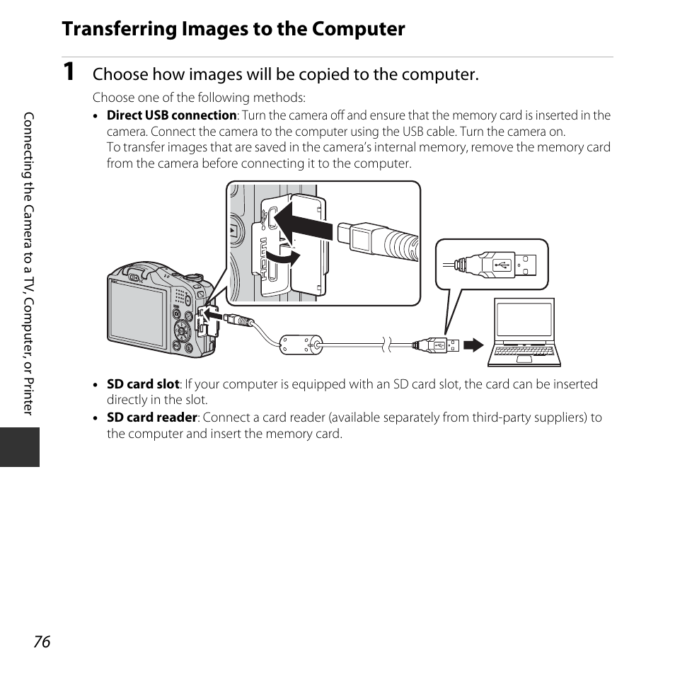 Transferring images to the computer, Choose how images will be copied to the computer | Nikon L620 User Manual | Page 96 / 212
