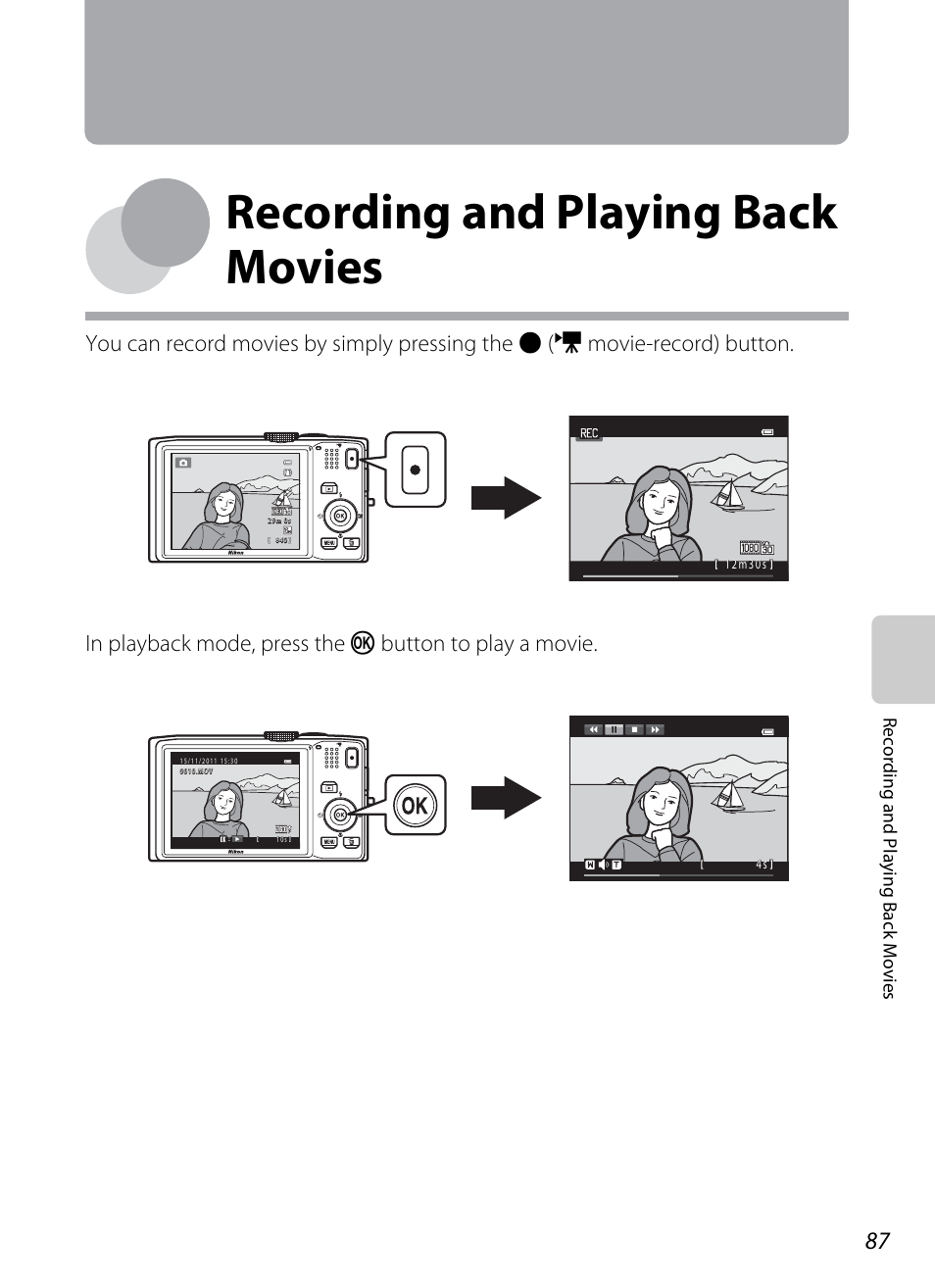 Recording and playing back movies | Nikon S8200 User Manual | Page 103 / 228