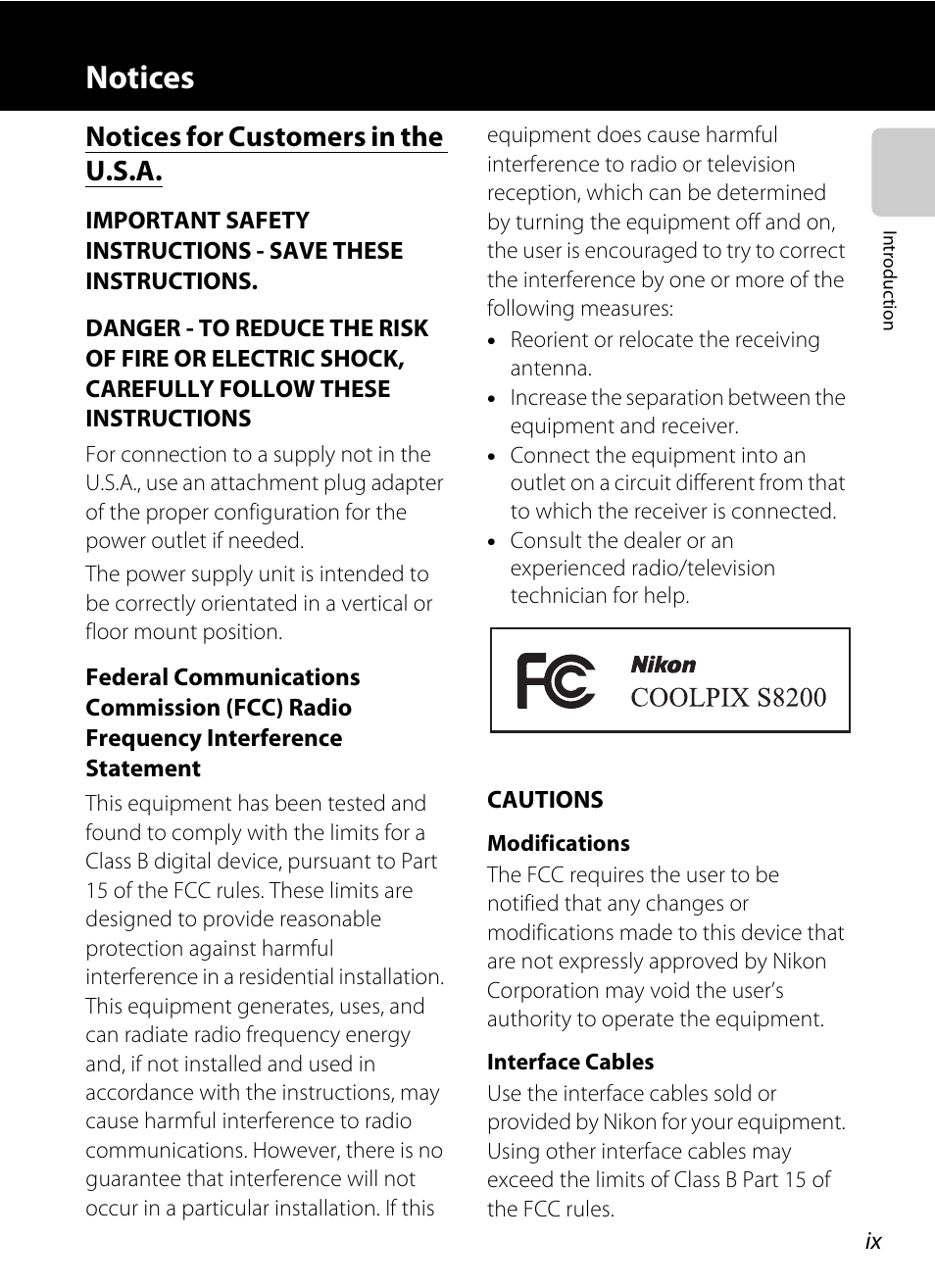 Notices, Notices for customers in the u.s.a | Nikon S8200 User Manual | Page 11 / 228