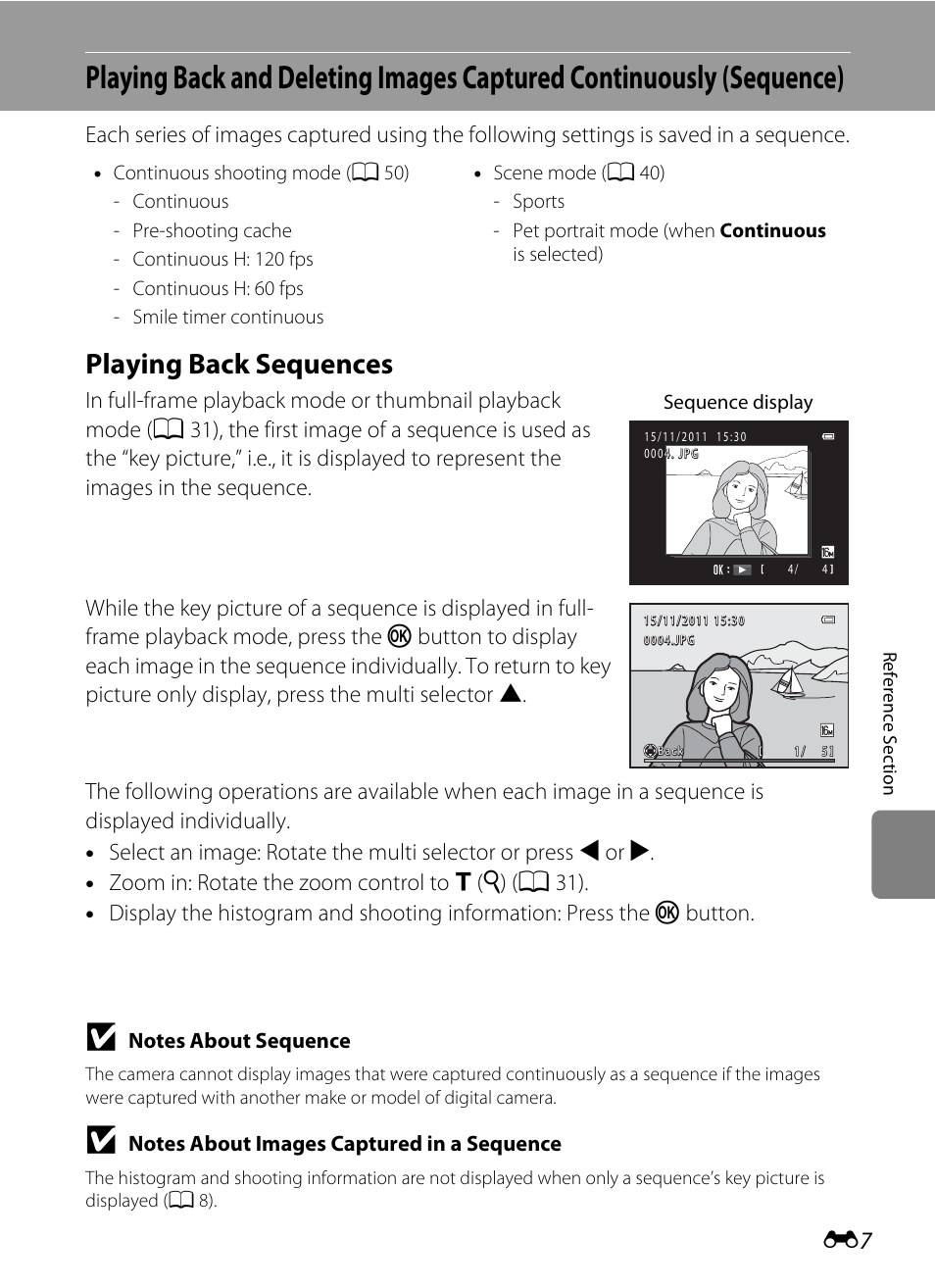 Playing back sequences, Uence | Nikon S8200 User Manual | Page 119 / 228