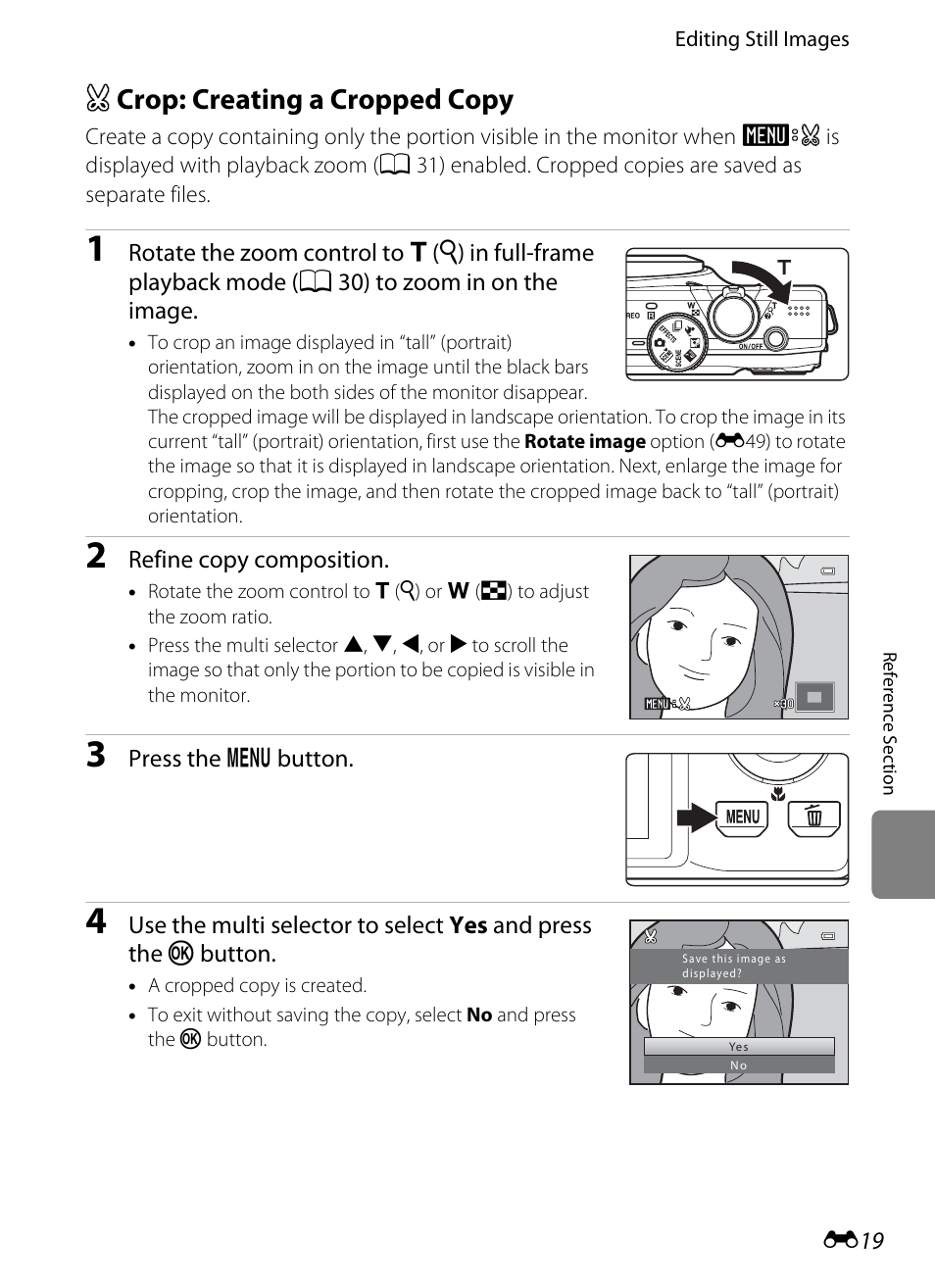 Crop: creating a cropped copy, A crop: creating a cropped copy, E19) | Nikon S8200 User Manual | Page 131 / 228