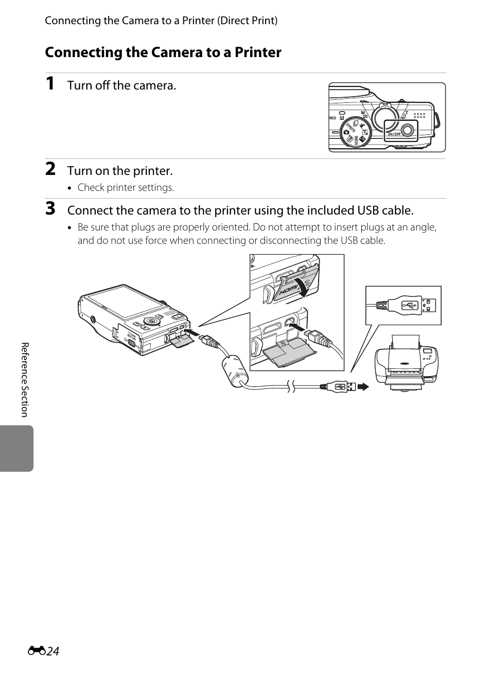 Connecting the camera to a printer, R (e24 | Nikon S8200 User Manual | Page 136 / 228