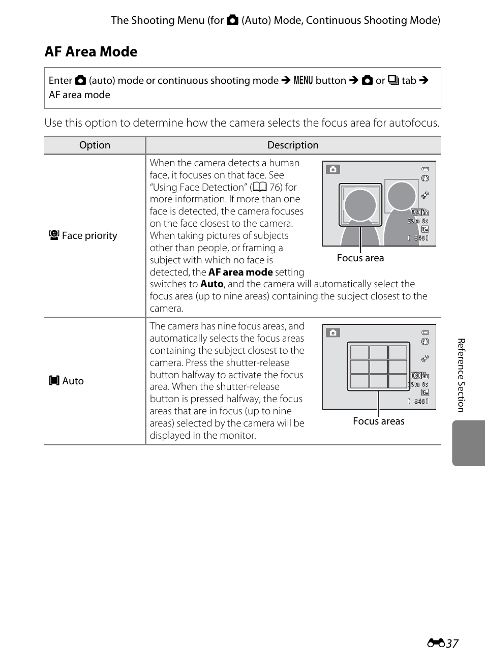 Af area mode | Nikon S8200 User Manual | Page 149 / 228