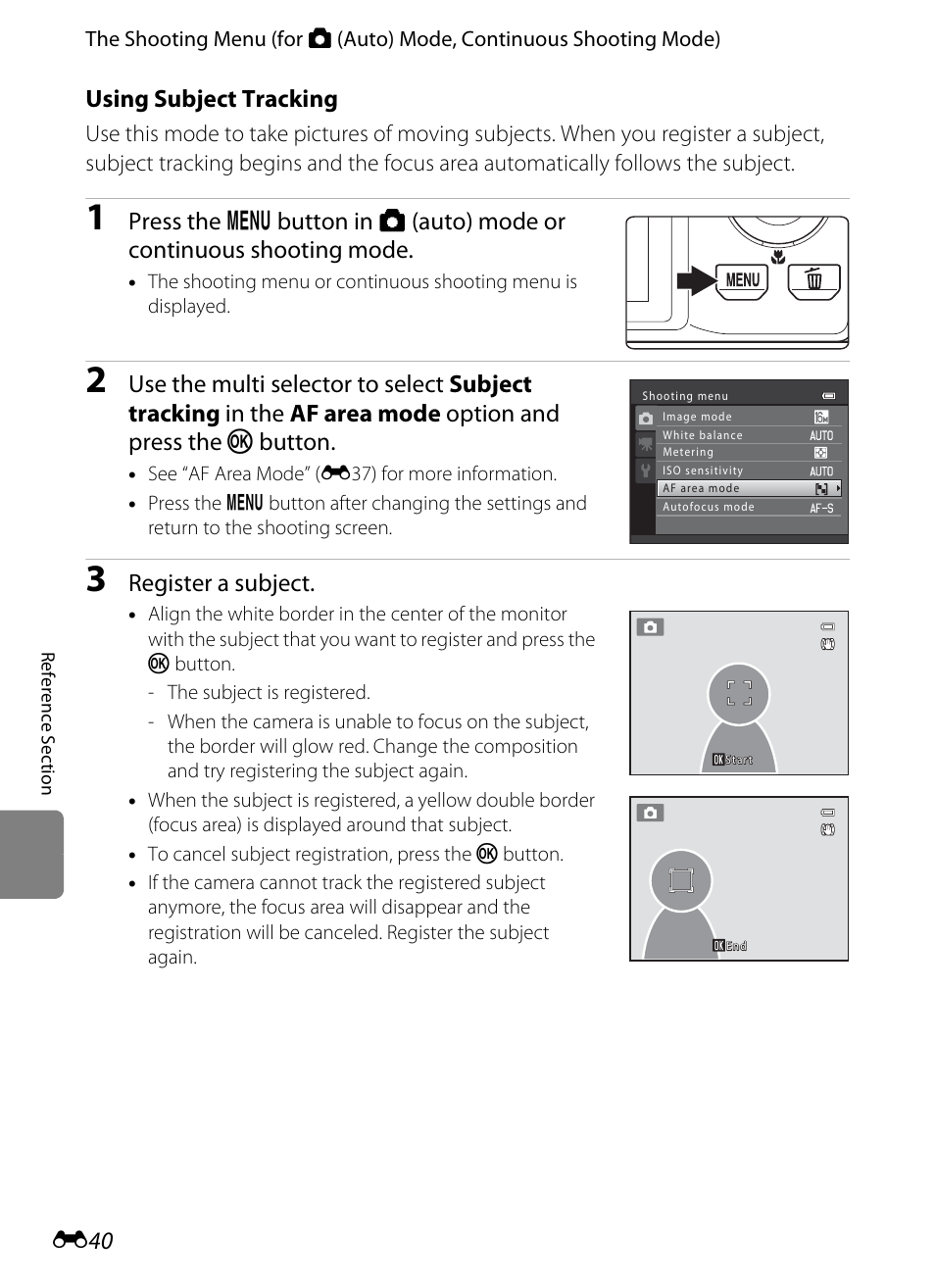 Using subject tracking, Register a subject | Nikon S8200 User Manual | Page 152 / 228