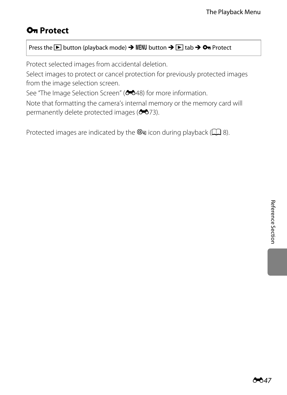 Protect, D protect, E47) | Nikon S8200 User Manual | Page 159 / 228