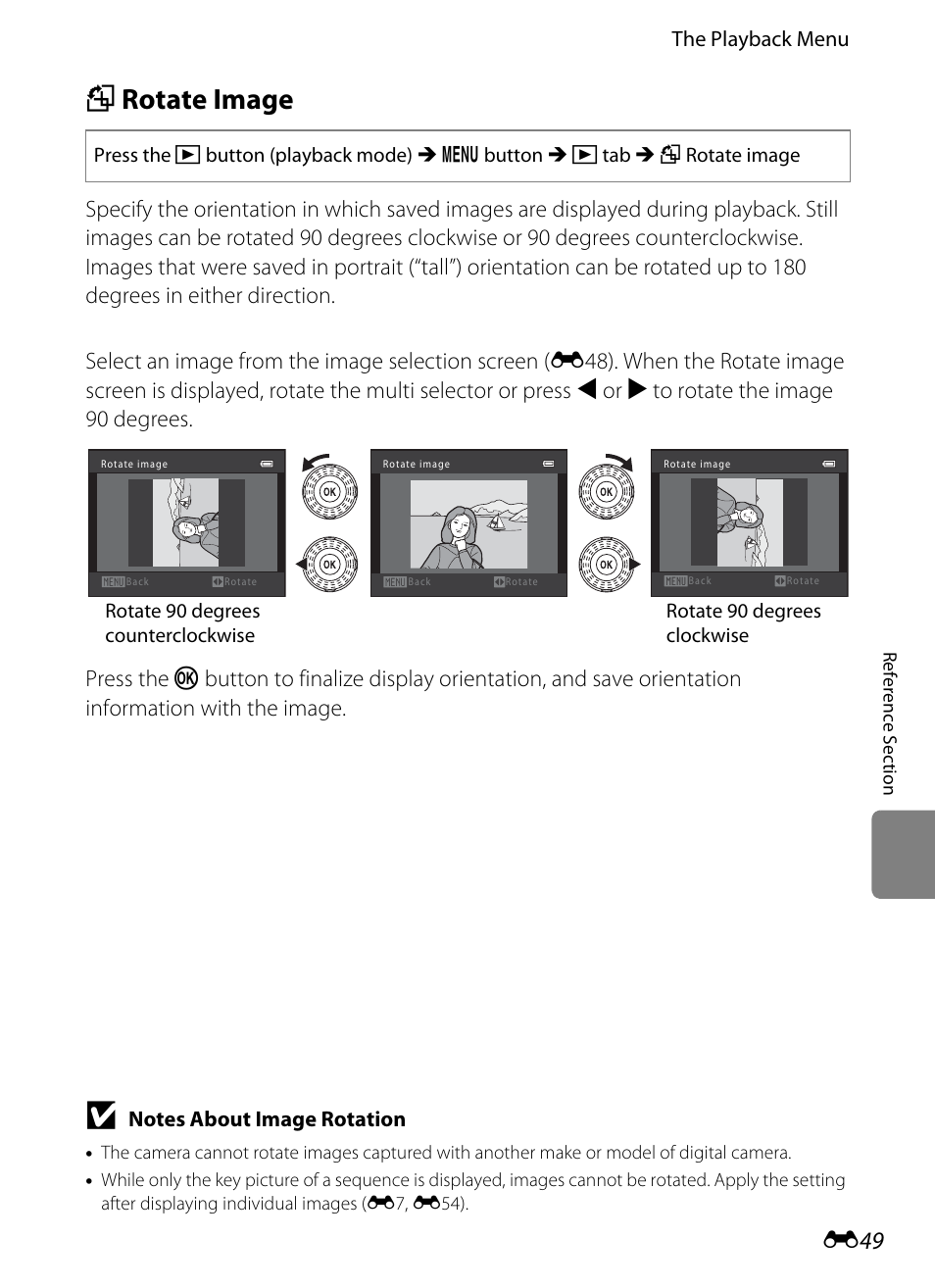 Rotate image, F rotate image, E49) | E49) to | Nikon S8200 User Manual | Page 161 / 228