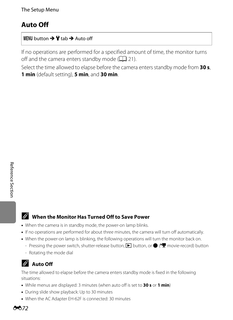 Auto off, E72) | Nikon S8200 User Manual | Page 184 / 228