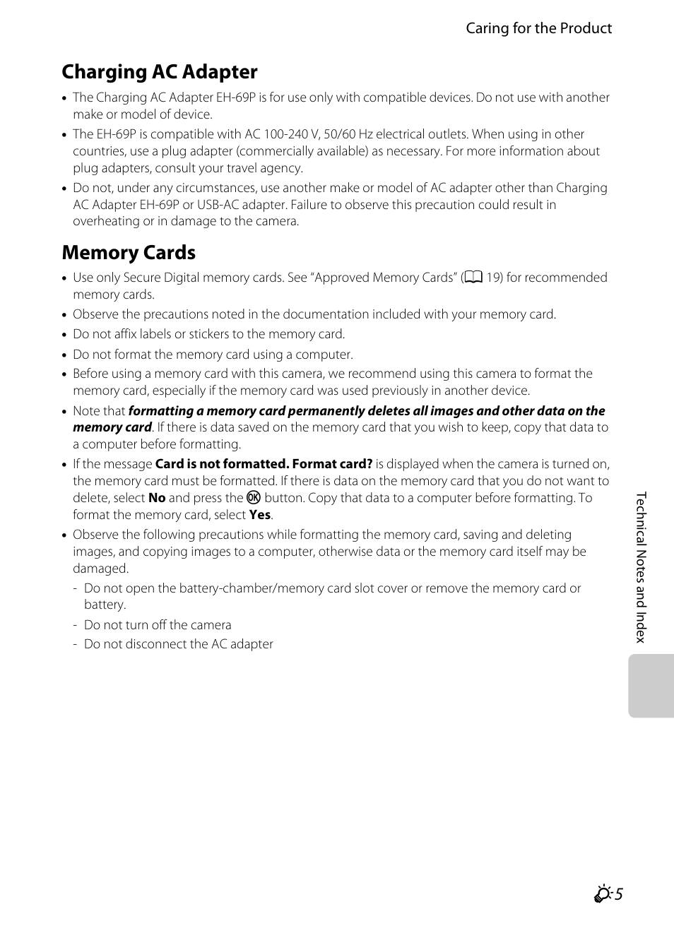 Charging ac adapter, Memory cards, F5) be | F5 memory cards | Nikon S8200 User Manual | Page 207 / 228