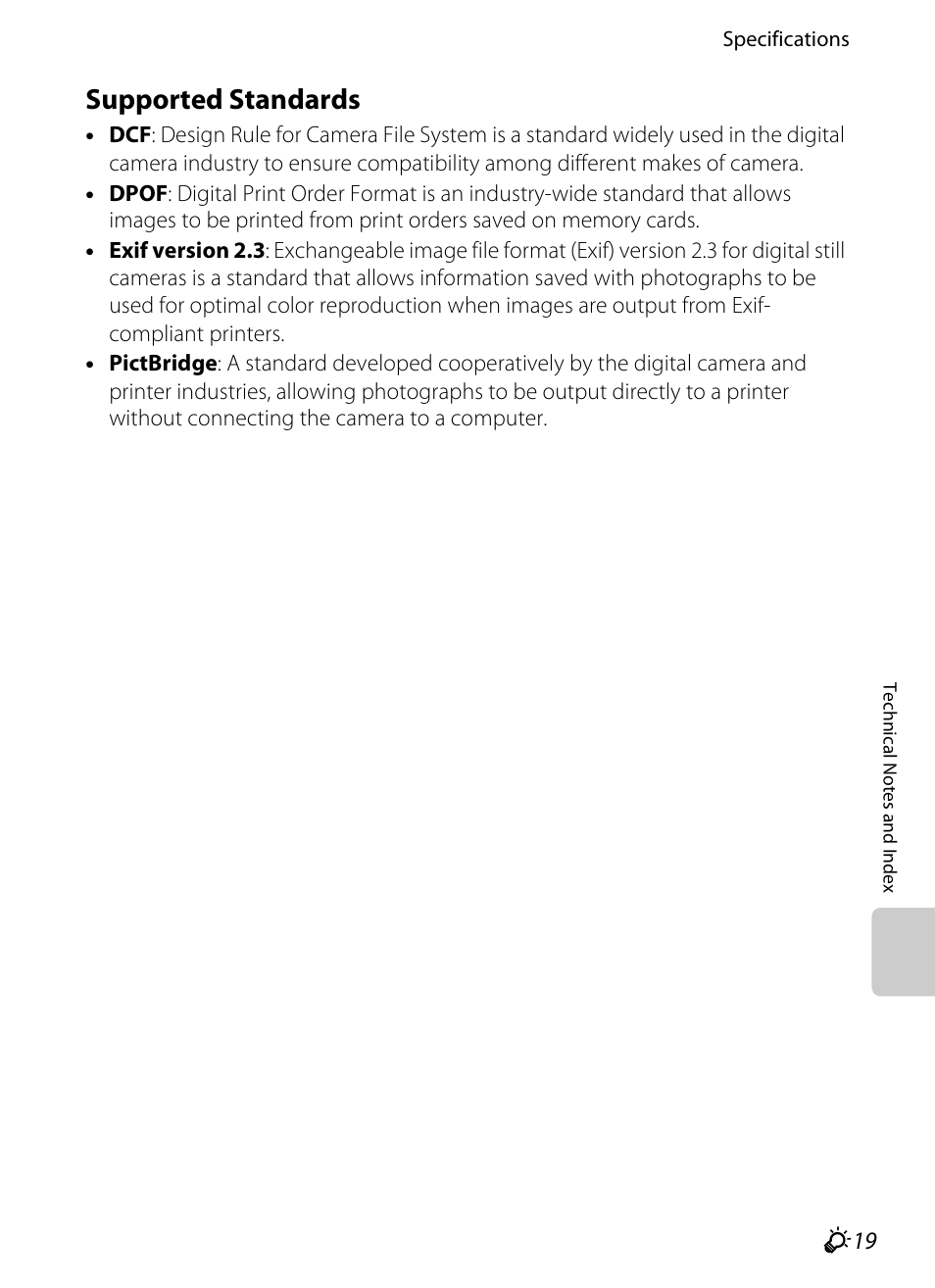 Supported standards, Tible, F19) printers can co | F19) pri, F19) printer, F19) | Nikon S8200 User Manual | Page 221 / 228