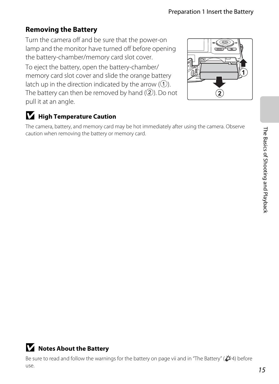 Removing the battery | Nikon S8200 User Manual | Page 31 / 228