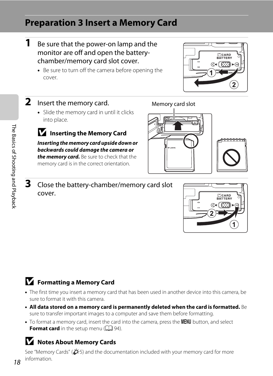 Preparation 3 insert a memory card | Nikon S8200 User Manual | Page 34 / 228