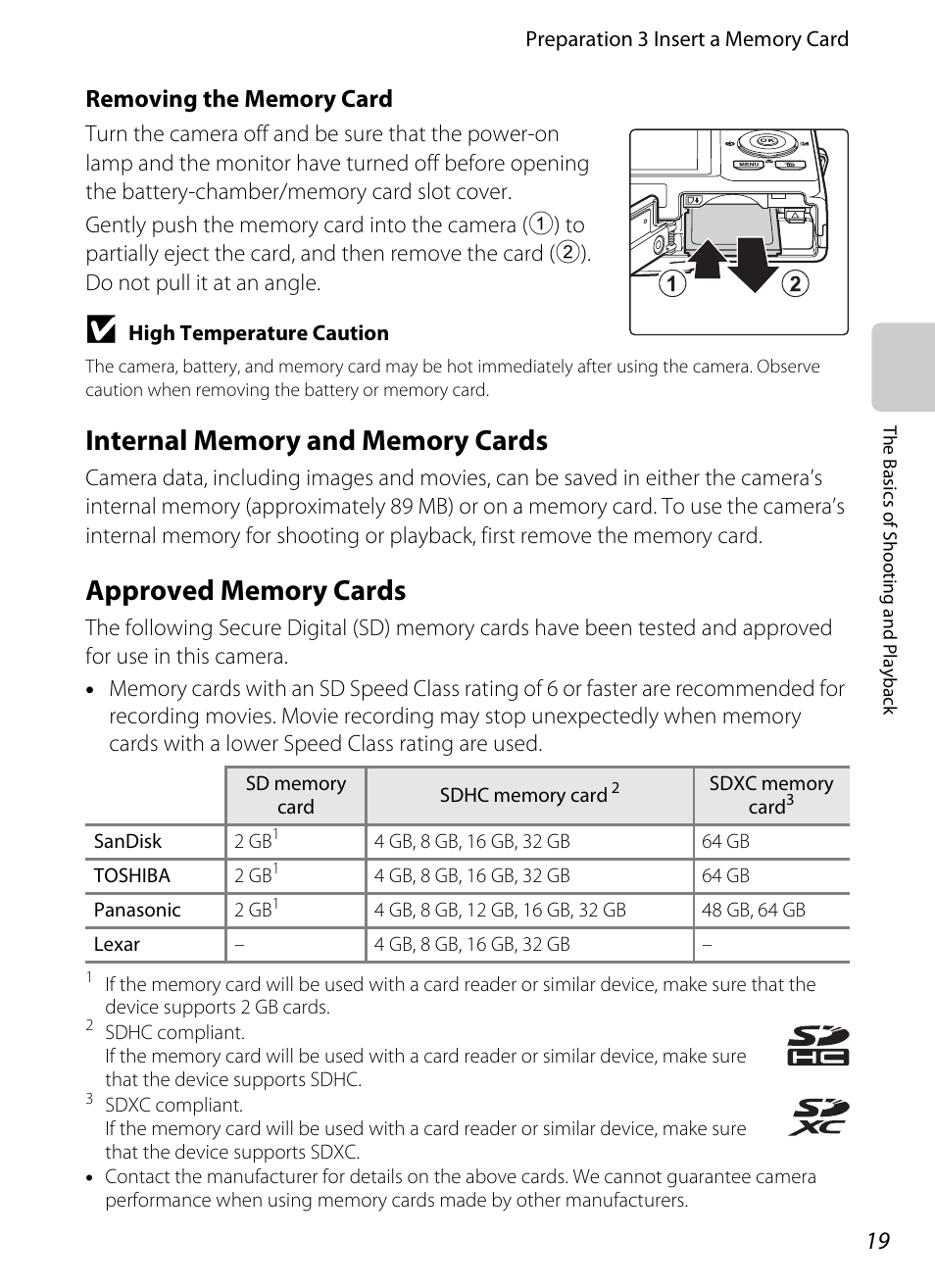 Internal memory and memory cards, Approved memory cards | Nikon S8200 User Manual | Page 35 / 228