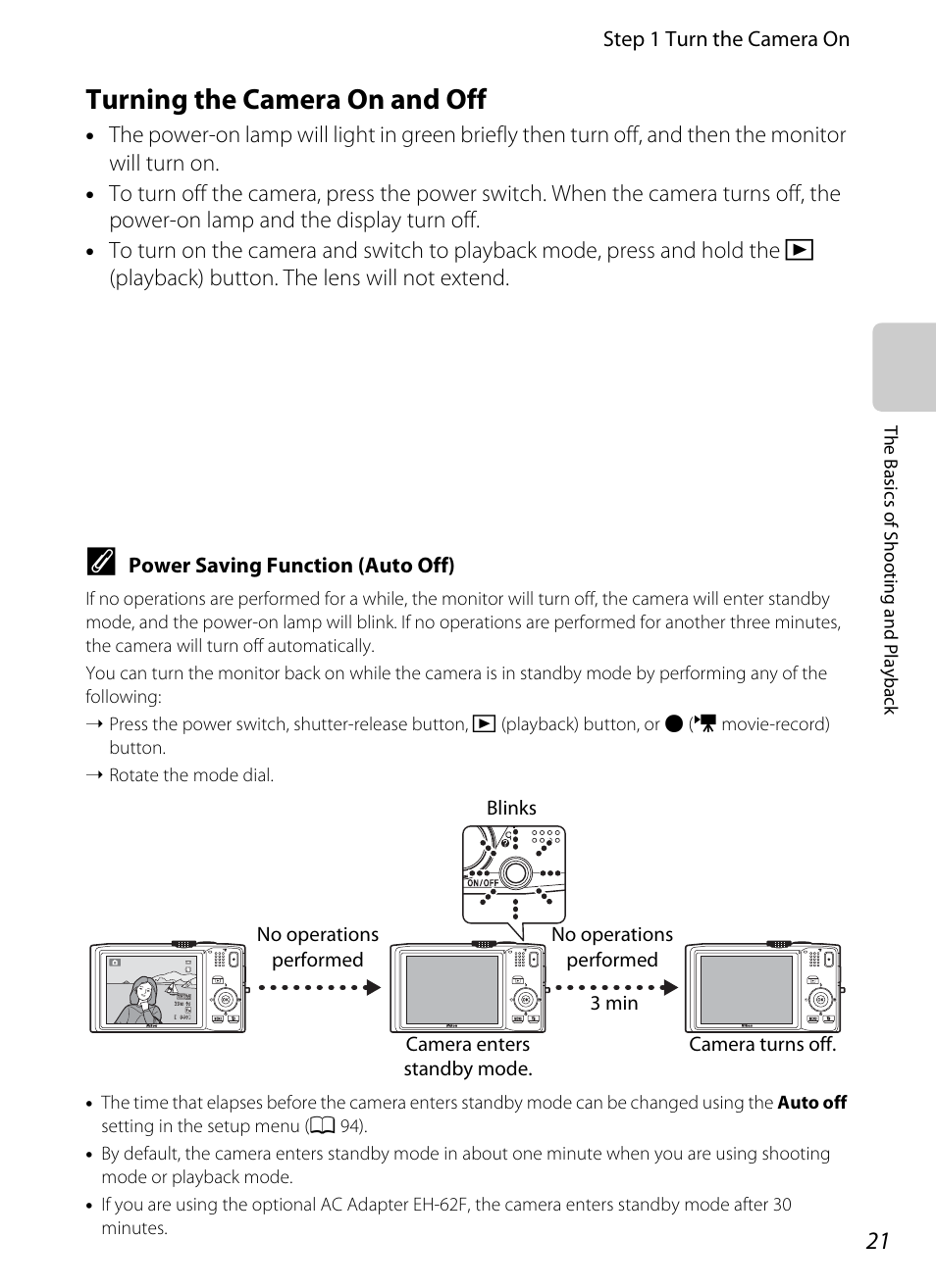 Turning the camera on and off | Nikon S8200 User Manual | Page 37 / 228