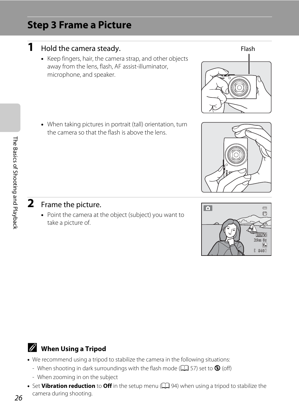 Step 3 frame a picture, Hold the camera steady, Frame the picture | Nikon S8200 User Manual | Page 42 / 228