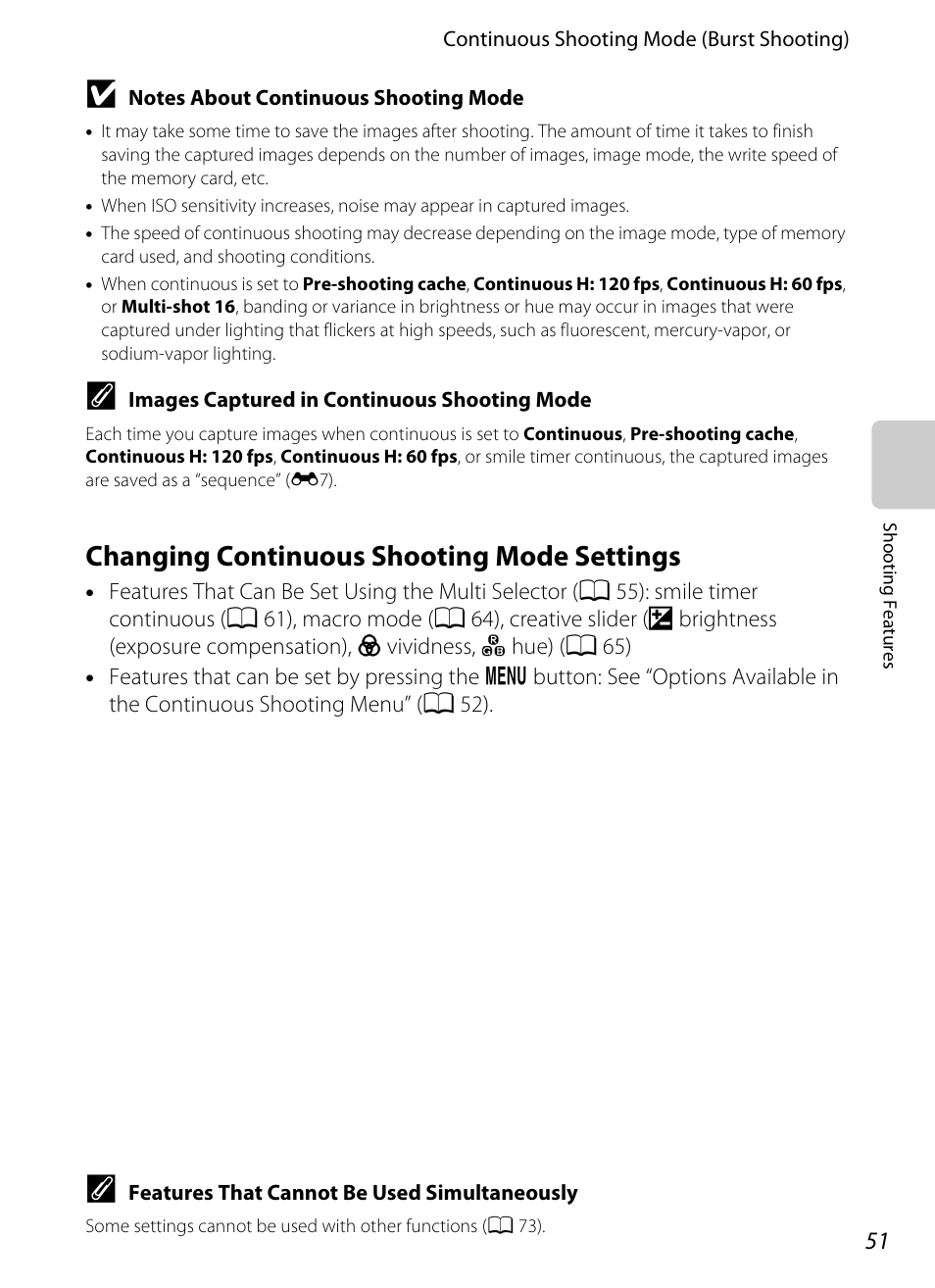 Changing continuous shooting mode settings, A 51) is | Nikon S8200 User Manual | Page 67 / 228