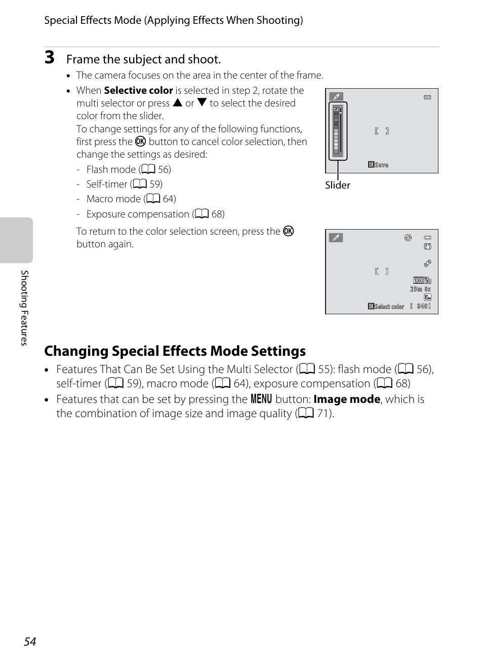 Changing special effects mode settings, Frame the subject and shoot | Nikon S8200 User Manual | Page 70 / 228