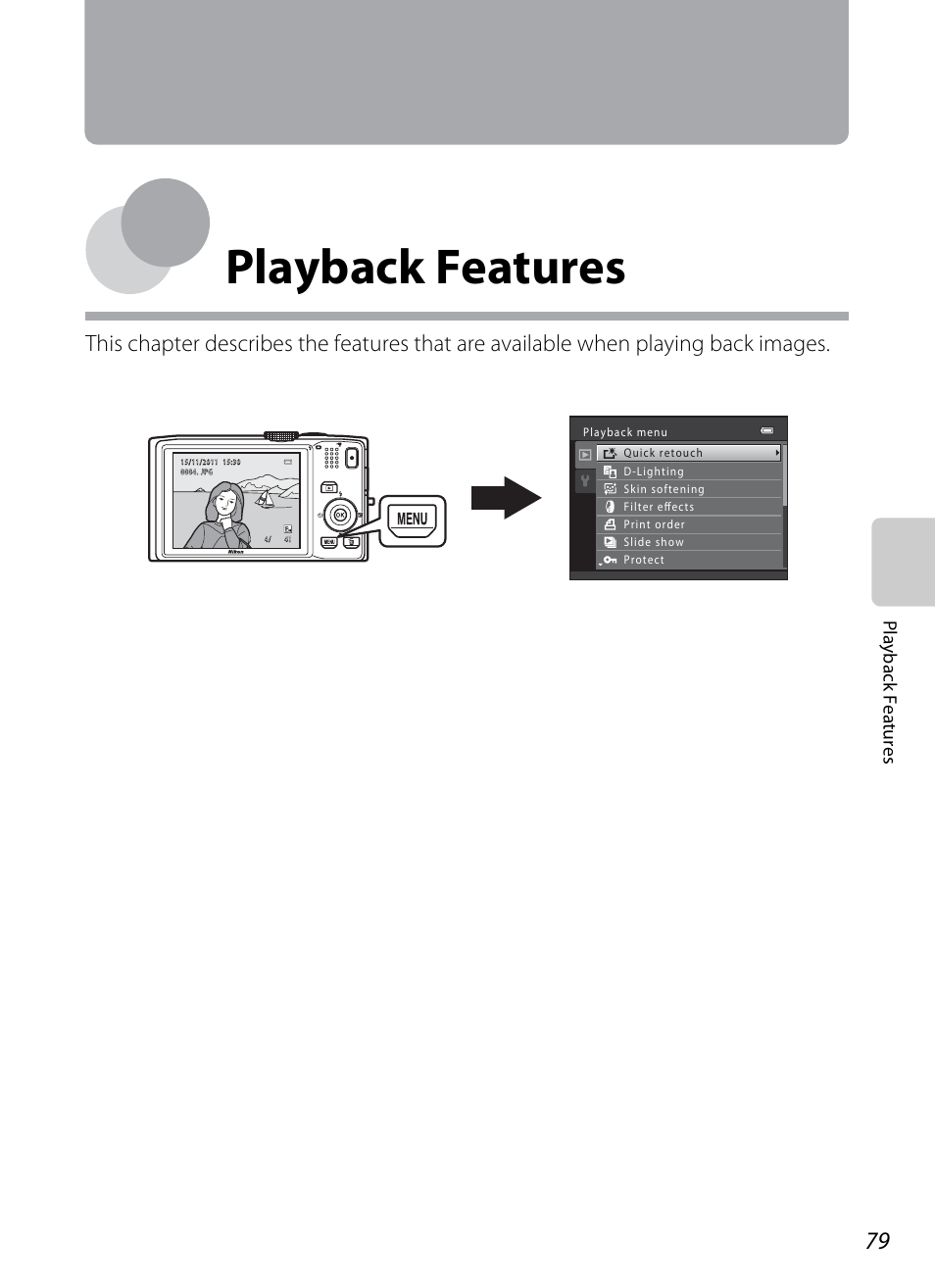 Playback features | Nikon S8200 User Manual | Page 95 / 228