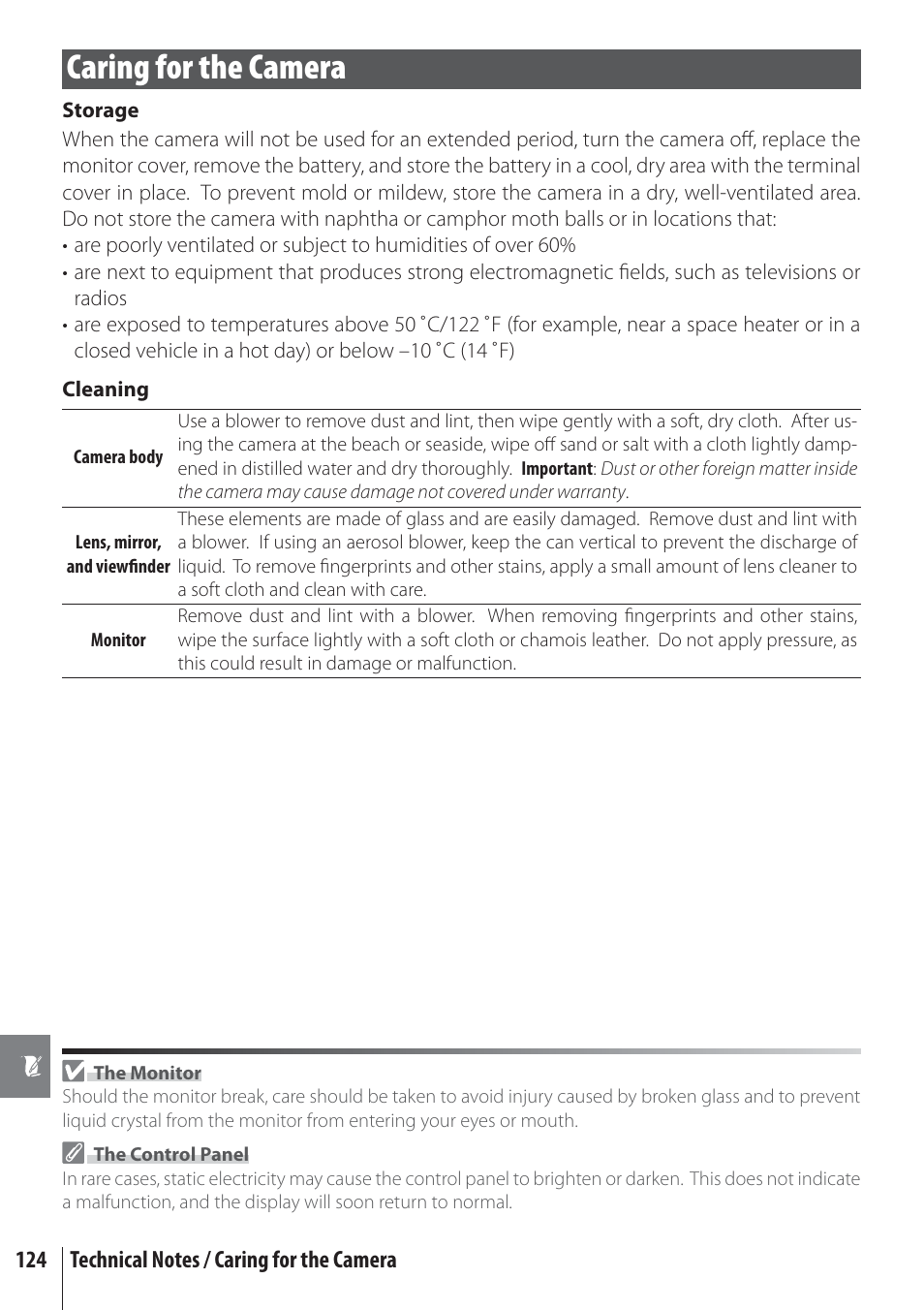 Caring for the camera | Nikon D80 User Manual | Page 136 / 162