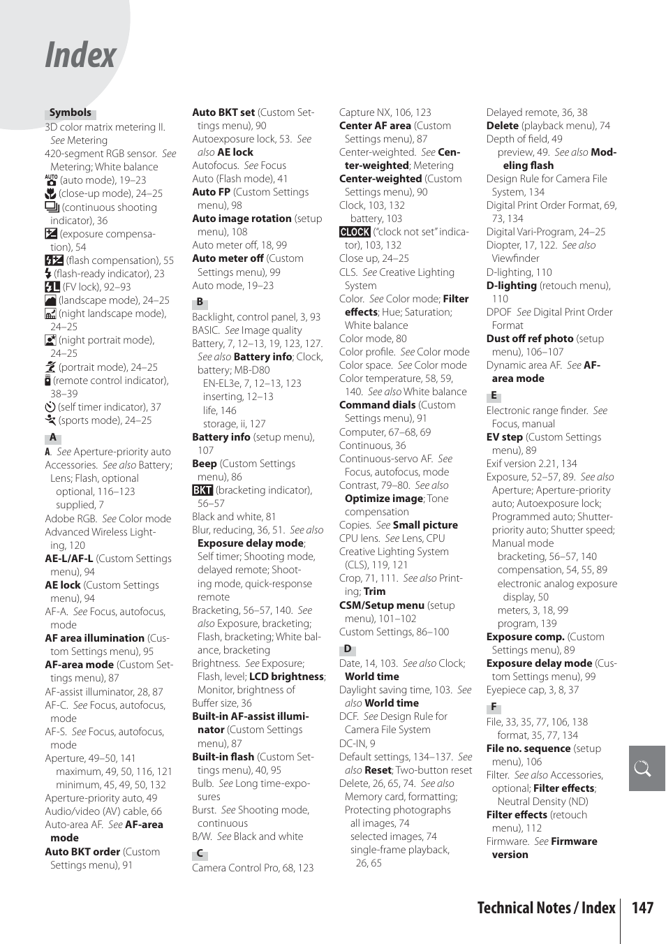 Index | Nikon D80 User Manual | Page 159 / 162