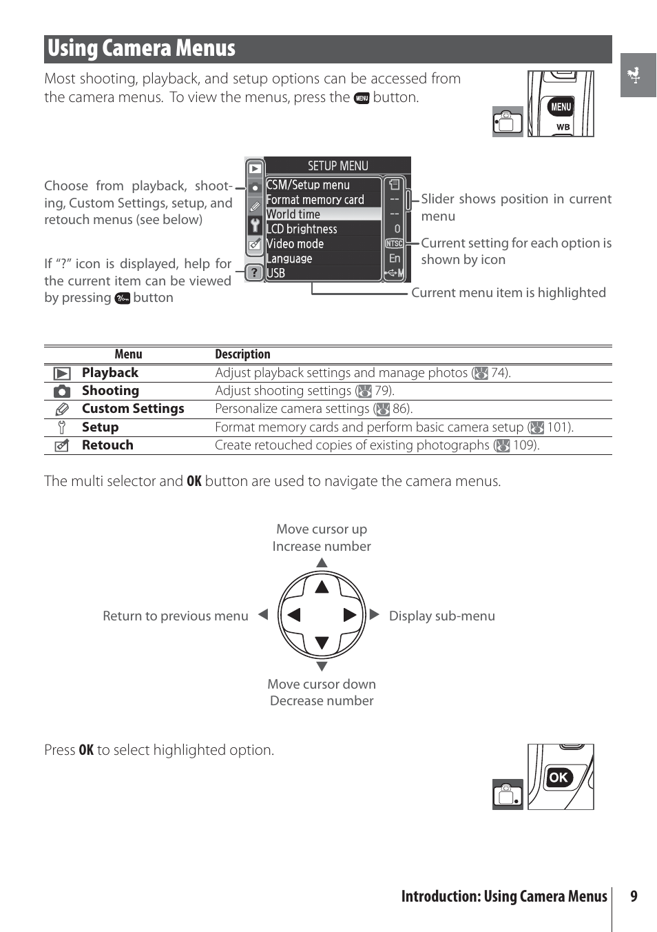 Using camera menus | Nikon D80 User Manual | Page 21 / 162