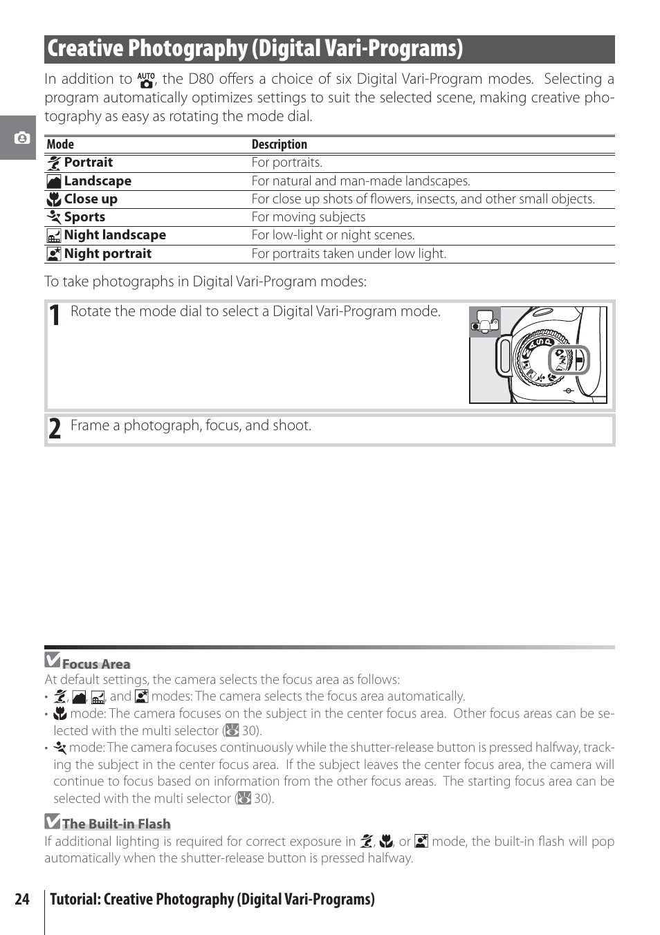 Creative photography (digital vari-programs) | Nikon D80 User Manual | Page 36 / 162