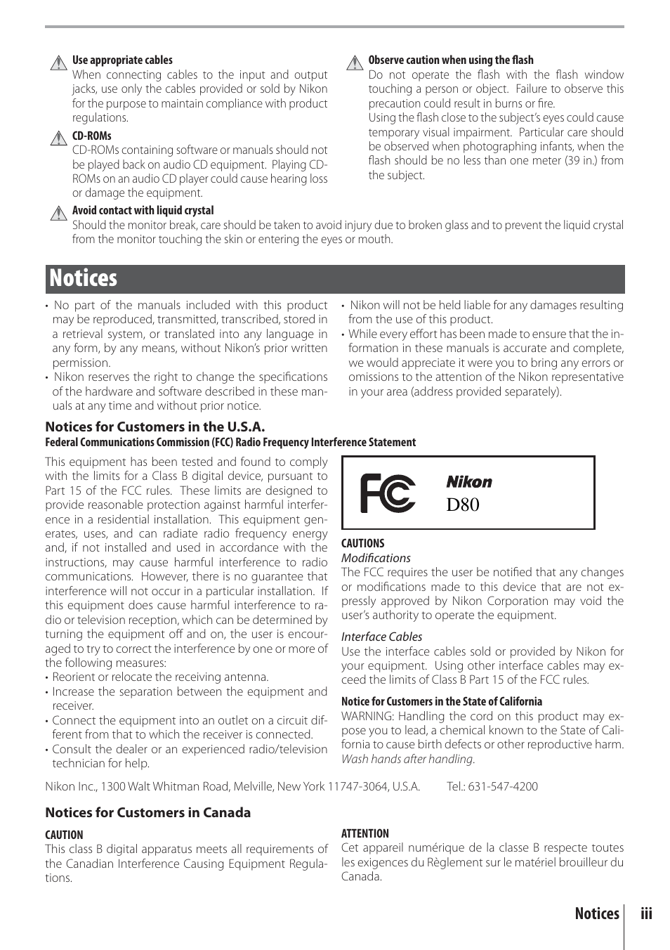 Notices, Iii notices | Nikon D80 User Manual | Page 5 / 162