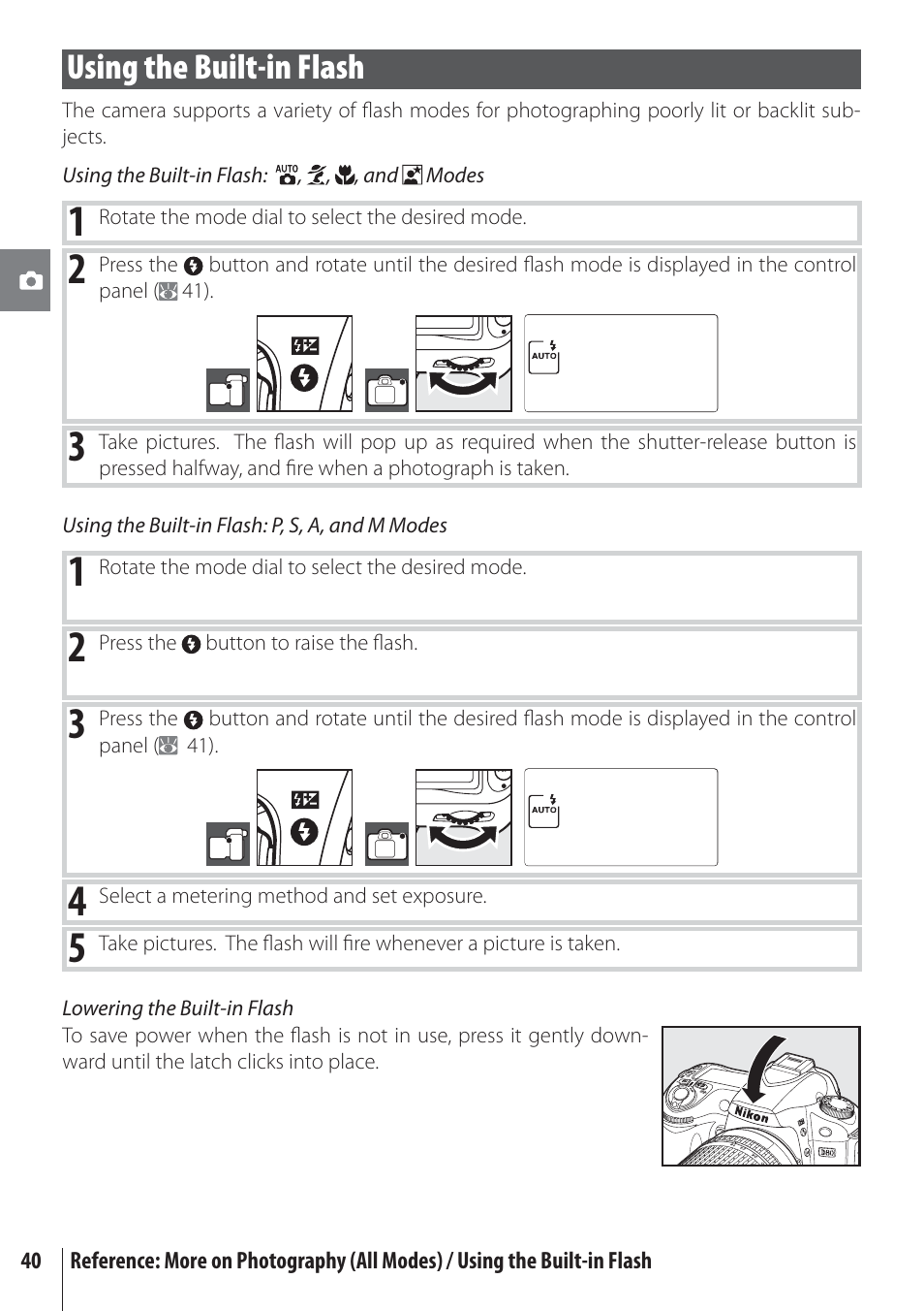 Using the built-in flash | Nikon D80 User Manual | Page 52 / 162