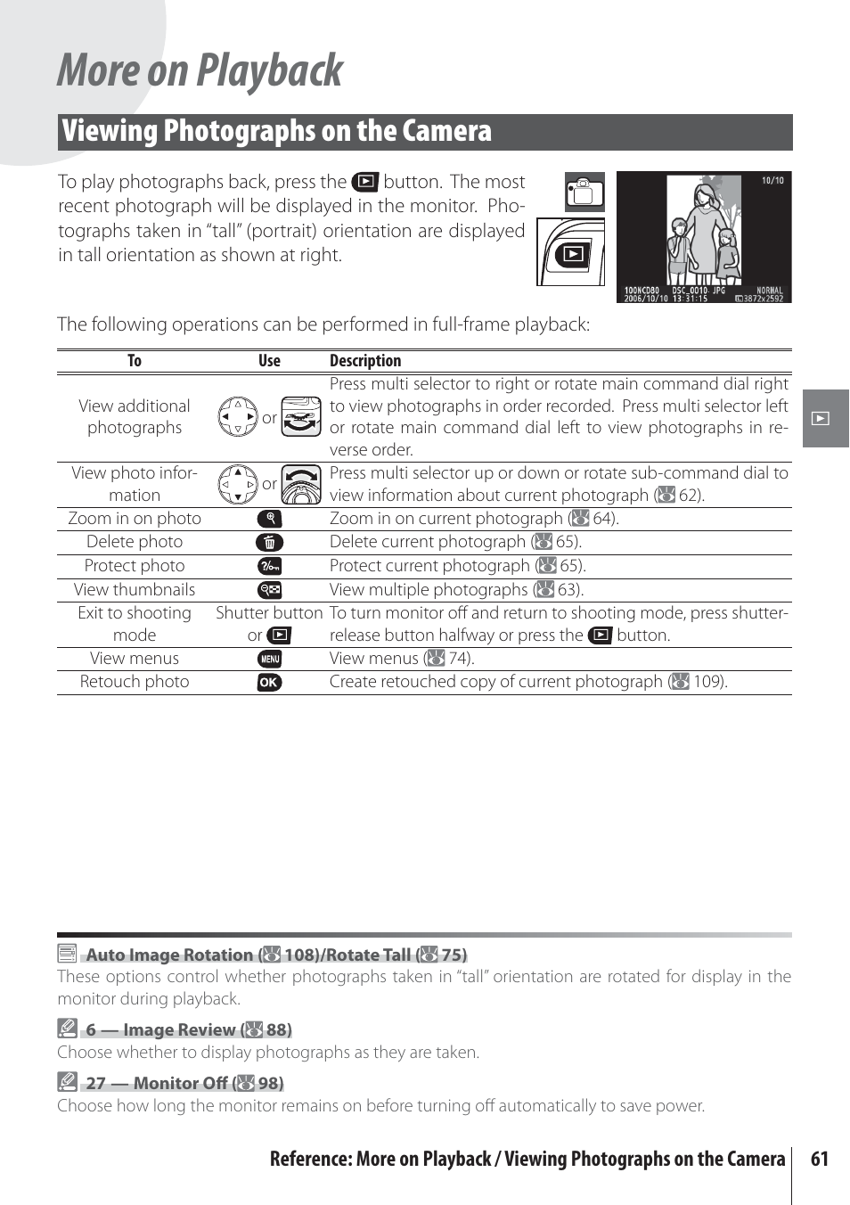 More on playback, Viewing photographs on the camera | Nikon D80 User Manual | Page 73 / 162