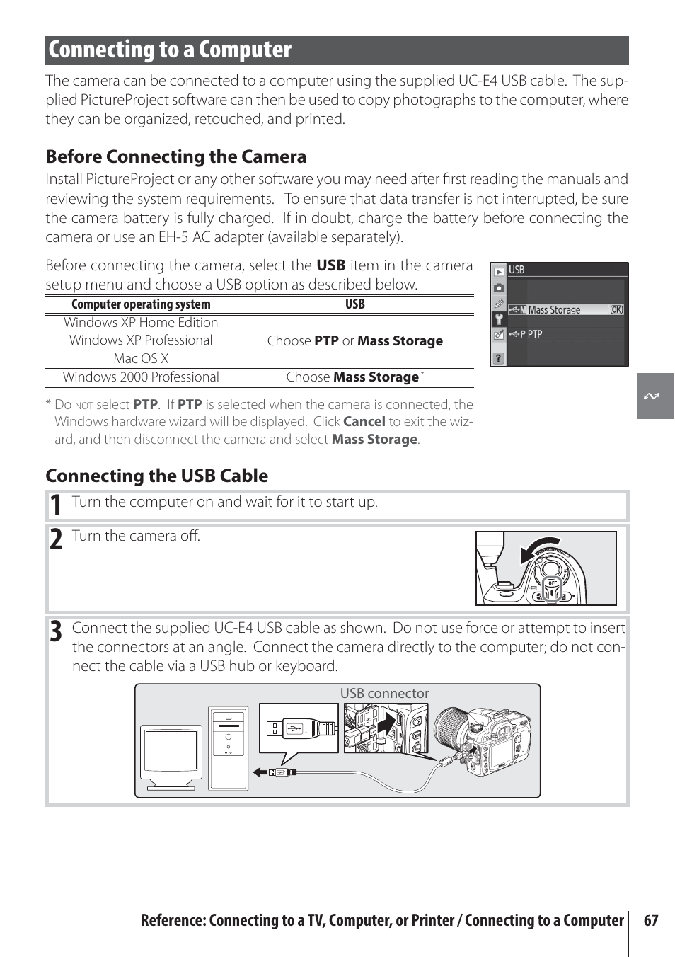 Connecting to a computer | Nikon D80 User Manual | Page 79 / 162