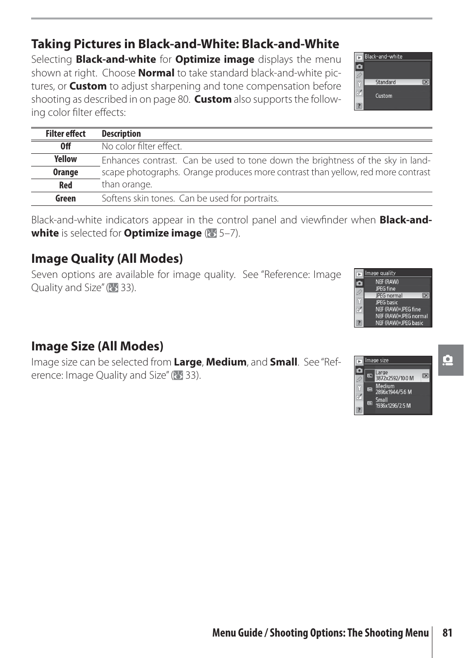 Image quality (all modes), Image size (all modes) | Nikon D80 User Manual | Page 93 / 162