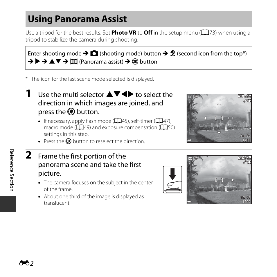 Using panorama assist | Nikon S3600 User Manual | Page 102 / 208