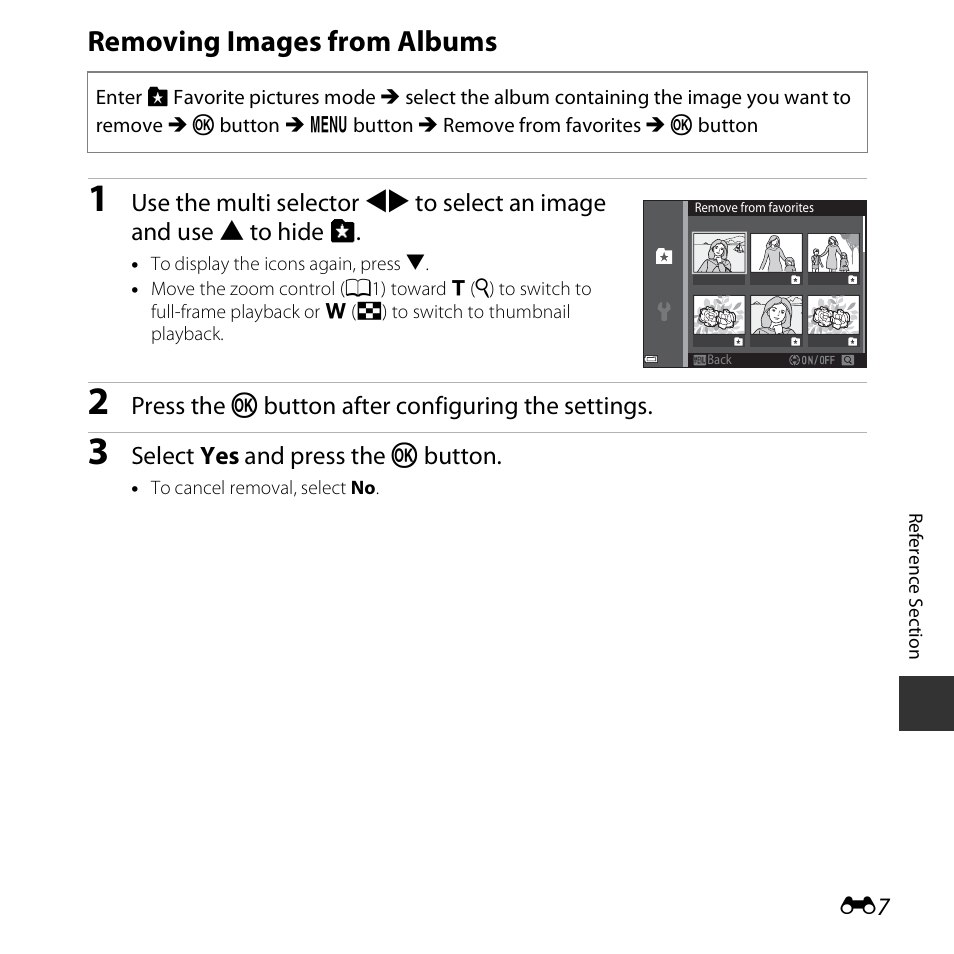 Removing images from albums, E “removing images from albums | Nikon S3600 User Manual | Page 107 / 208